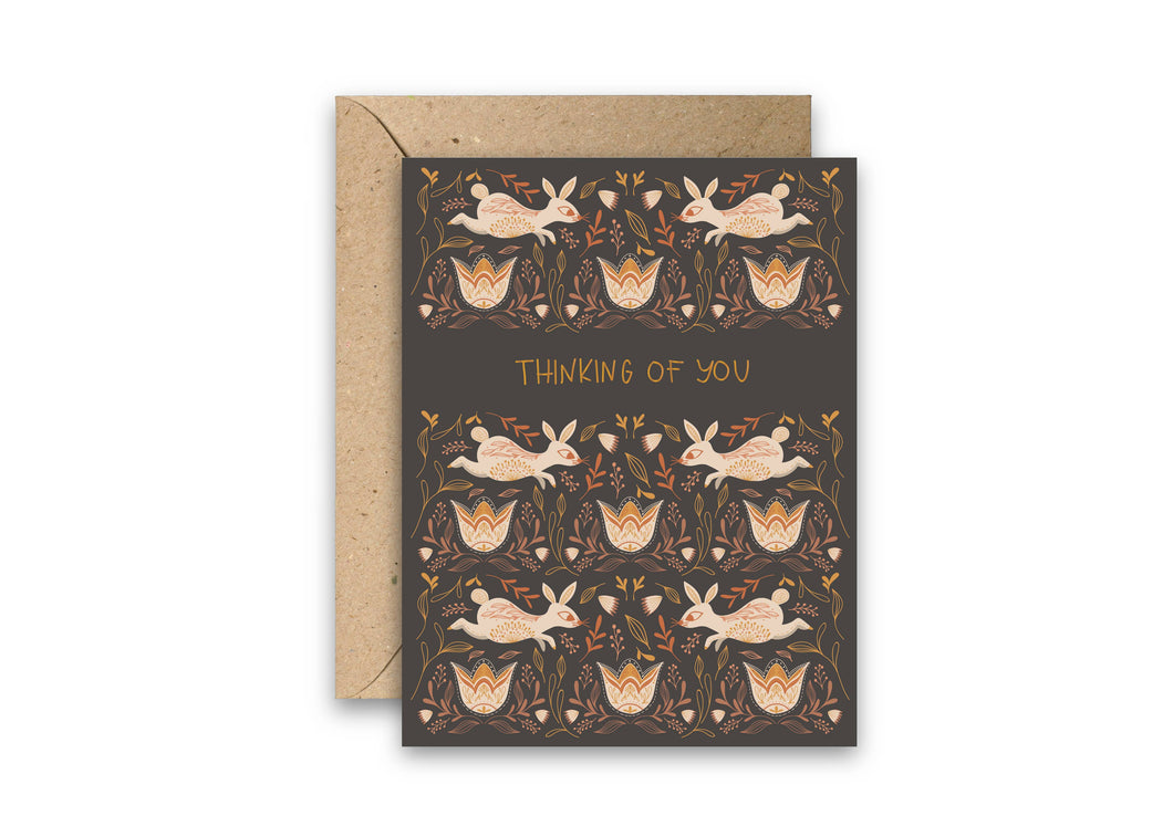 Amicreative - Thinking of You Bunnies Gold Foil Greeting Card