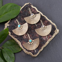 Load image into Gallery viewer, Baizaar - Brass Etched Petal with Stone Earring: Turquoise
