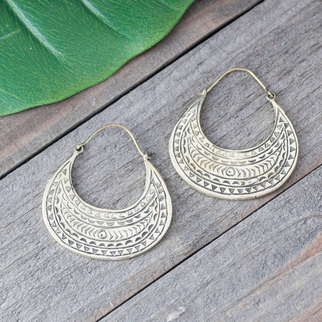 Baizaar - Brass Etched Plate Earring