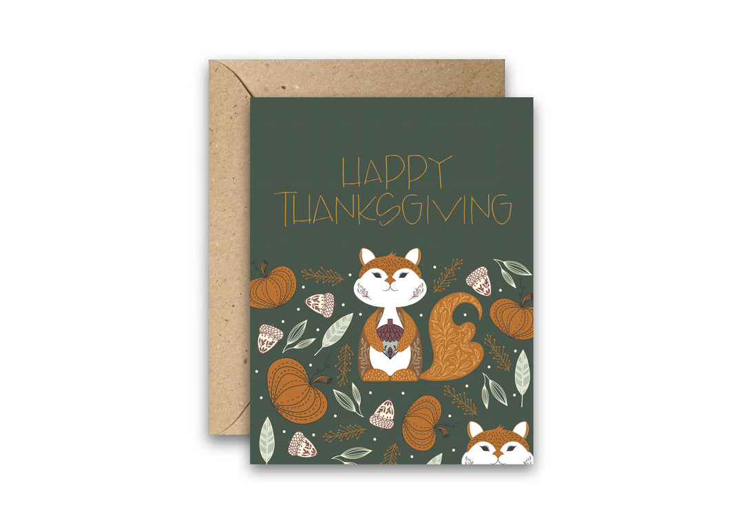 Amicreative - Thanksgiving Squirrel Gold Foil Greeting Card