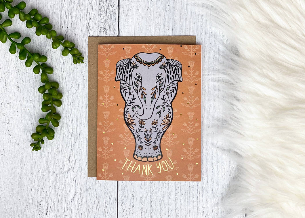 Amicreative - Elephant Thank You Gold Foil Greeting Card