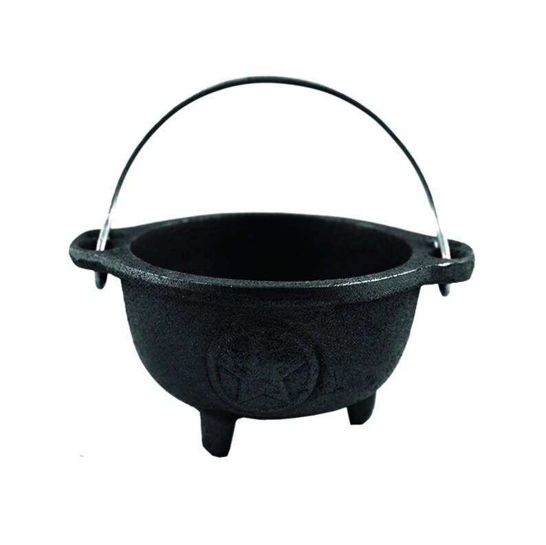 DESIGNS BY DEEKAY INC - Pentacle Cast Iron Cauldron Bowl 4 inch with Hanging Holder