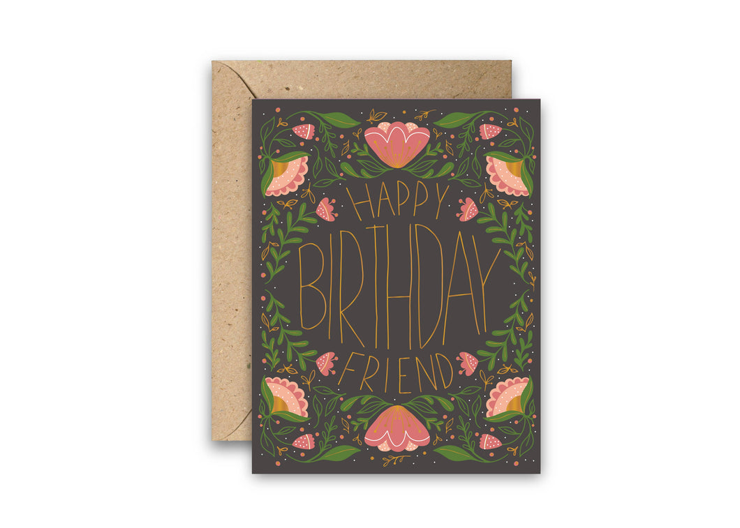 Amicreative - Happy Birthday Friend Gold Foil Greeting Card