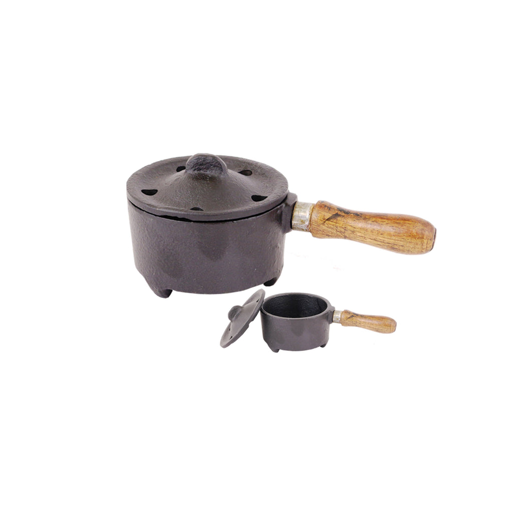 DESIGNS BY DEEKAY INC - Iron Charcoal Burner with Lid and Wood Handle