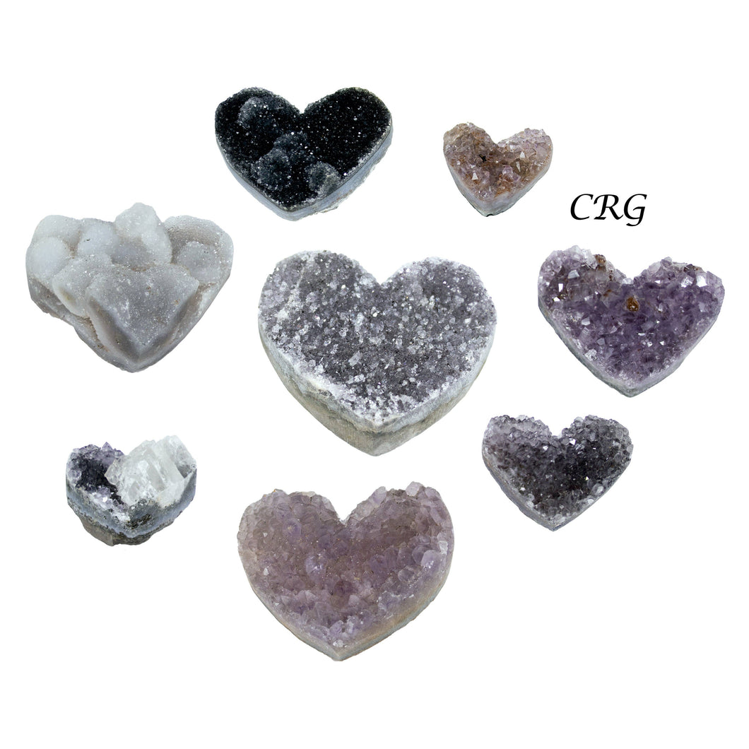 Crystal River Gems LLC - 1 LB LOT - Agate & Amethyst Druzy Hearts / Mixed Sizes
